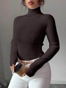 SHEIN Raffinéa Y2K 優雅戶外針織套頭毛衣，適合旅行、通勤、度假與日常穿著 - 咖啡棕 - 查看 8