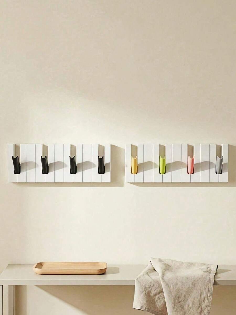 Haus Hana Bộ 2/4 móc treo tường hình đàn piano, đế dính có thể tháo rời với các phím gập, giúp sắp xếp các vật dụng nhỏ, hoàn hảo cho cửa ra vào, phòng tắm và việc tổ chức nhà cửa. - Nhiều màu - Xem 1