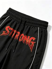 Gym Rark Men's Loose Fit Letter Print Drawstring Waist Sports Pants - Black - View 5