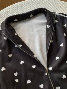 Comfortcana Sudadera casual con cremallera y estampado de lunares & corazones para mujer - Negro - Ver 6
