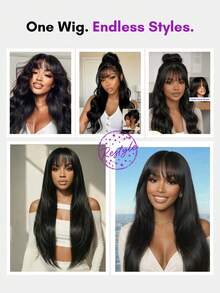 ALL READY WIG 7x5 Bye Bye Slip 蕾絲 Yaki 無膠假髮，自然黑，蓬鬆瀏海，預剪預漂預拔，自然豐盈，適合所有頭圍，修飾臉型，100% 真人髮，可染髮，固定分線，適合初學者，耐熱 - SNatural - 查看 4