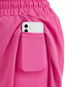 SHEIN Cheerettes Women's Plus Size Drawstring Waist Casual Versatile Daily Travel Sports Shorts Pink Double Layer Shorts Soft Stretch Fabric Inner Side Pocket Split - Tropical Pink - View 11