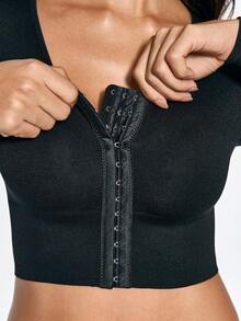 SHAPORA 1pc Seamless Front Hook Push-Up Adjustable Long Sleeve Shapewear Top - Black - View 7