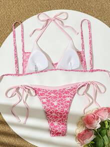 Swim Vcay 女款 2 件組海灘夏季套裝，多色隨機印花肩帶上衣與比基尼泳褲，2 合 1 泳衣套裝 - 彩色 - 查看 2