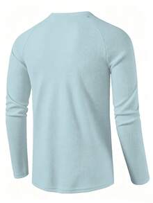 Manfinity Homme Men's Solid Color Button Half-Placket Raglan Long Sleeve T-Shirt - Blue - View 2