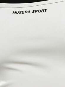 Musera Sport 雙層撞色直領拼接修身運動背心上衣，僅上衣，適合健身、運動、皮拉提斯、日常穿著、Slowburn - 黑與白 - 查看 6