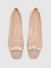 CUCCOO BIZCHIC Women's Spring And Summer Mesh Metal Buckle Ballet Shoes, Square Toe Flat Sole Shoes, Commuter Versatile Women's Shoes - Apricot - View 1