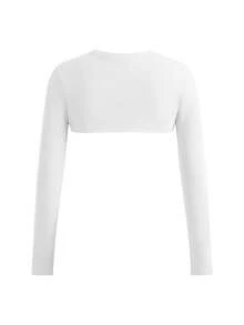 SHEIN Cheerettes 女款 3 件組 純色高低下擺長袖運動 T 恤短版上衣透氣運動休閒短版外套套裝 健身房穿搭 黑色 淺灰色 白色 秋季 - 彩色 - 查看 11