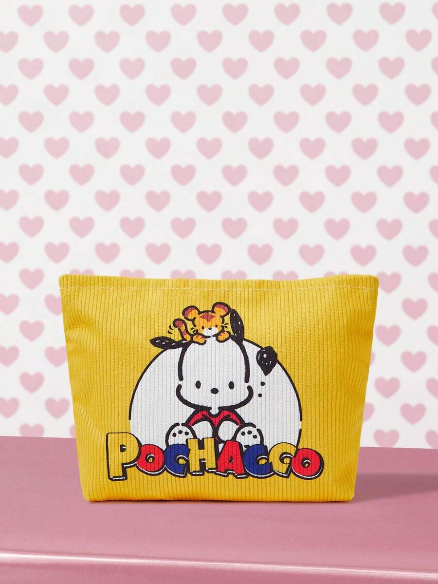 HELLO KITTY AND FRIENDS | SHEIN 1個卡通印花燈芯絨拉鍊化妝包,輕量多功能內襯化妝收納袋 - 動物 - 查看 1