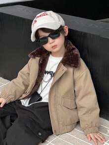 Dazy Kids Young Boy Fashion Versatile Button & Zipper Long Sleeve Padded Coat Winter - Khaki - View 1