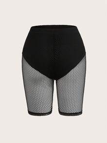 SHEIN ICON Rave Solid Fishnet Insert Cycling Shorts - Black - View 10