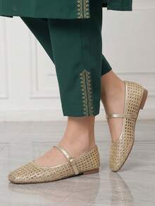 Sleekvia Women's New Flat Shoes With Woven Upper, French Elegant Casual Flat Shoes - Gold - View 3
