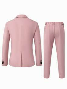 Manfinity Mode Men's Notch Lapel Long Sleeve Jacket And Pants Casual Commute Suit Set - Baby Pink - View 2