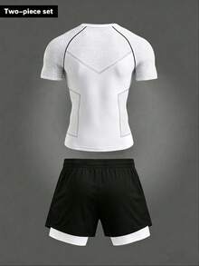 Gym Rark Men's Short Sleeve Round Neck Slim Fit Sports Top & Shorts Set, Gym - Black - View 2