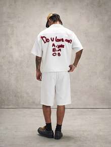 PAVTROS Men's Casual Letter Embroidered Shirt And Shorts Set Y2k Outfit Men - White - View 9