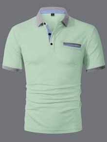 Manfinity Homme 男士短袖領領 Polo 衫，適合辦公室、外出與聚會 - 綠色 - 查看 3