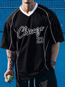 Gritte Field Men's Letter & Number Print Casual Daily Basketball Short Sleeve Top - Multicolor - View 1