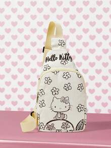 HELLO KITTY AND FRIENDS | SHEIN 白色花卉圖案胸包，休閒可調節肩帶斜挎包，輕量且百搭 - 白色 - 查看 1