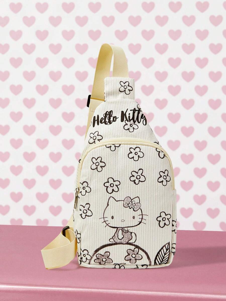 HELLO KITTY AND FRIENDS | SHEIN 白色花卉圖案胸包,休閒可調節肩帶斜挎包,輕量且百搭 - 白色 - 查看 1