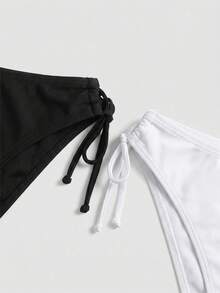 Swim SXY 2 件大码性感撞色比基尼泳裤 夏季 - 黑與白 - 查看 3