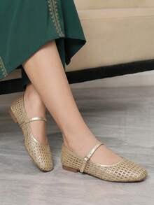 Sleekvia Women's New Flat Shoes With Woven Upper, French Elegant Casual Flat Shoes - Gold - View 5
