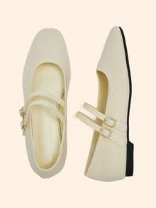 CUCCOO BASICS Chaussures plates pour femmes, chaussures plates Mary Jane tricotées à double bride, mode pour femmes - Nude - Voir 2