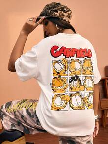 GARFIELD | SHEIN Women's Casual Streetwear Y2k Loose Fit Round Neck Drop Shoulder T-Shirt, Back-To-School School Beige Summer - White - View 1