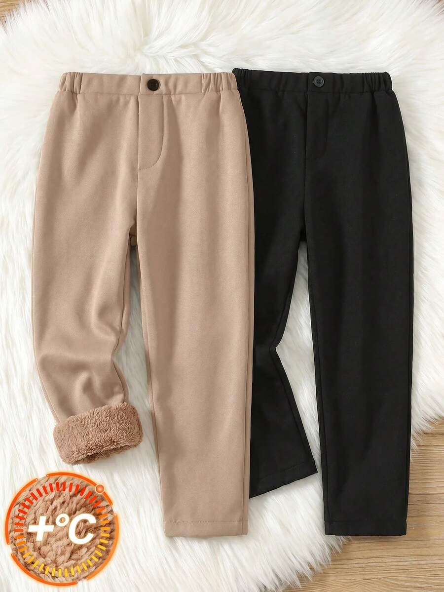 Kids Young Boys Casual Straight Fit Fleece Lined Winter Pants For School Lined Pants Matching Set Vacation Squishy Comfortable Wedding Party Pcs