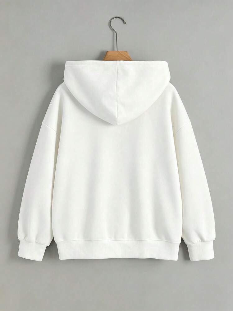 Resyla Women's Double-Layer Hooded Sweatshirt, Casual Versatile White Zip-Up Sweatshirt, Outerwear, Back To School, Teacher Wear, Daily, Outdoor - White - View 2