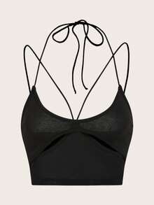 SHEIN ICON Top De Camisola Con Cuello Halter Y Encaje Para Mujeres - Negro - Ver 3