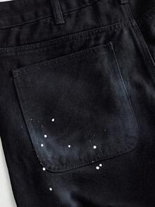 ROMWE MEN Pantalones cortos de mezclilla cargo con estampado y ajuste holgado para hombre - Negro - Ver 5
