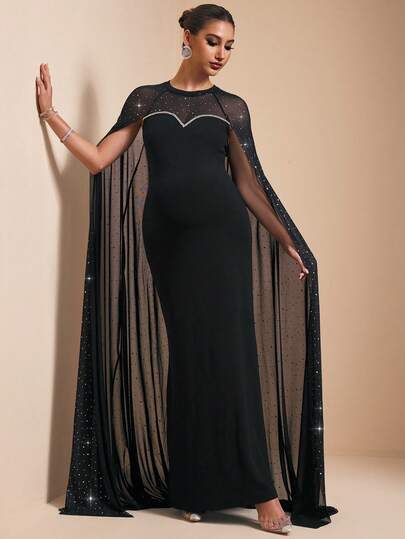 MaterniChic Elegant Sequin Cape Dress For Pregnant Women Party