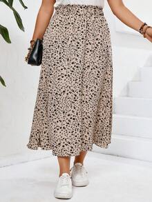 SHEIN Frenchy Plus Size Tropical Split Floral Printed Women's Skirt Fall - Khaki - View 6
