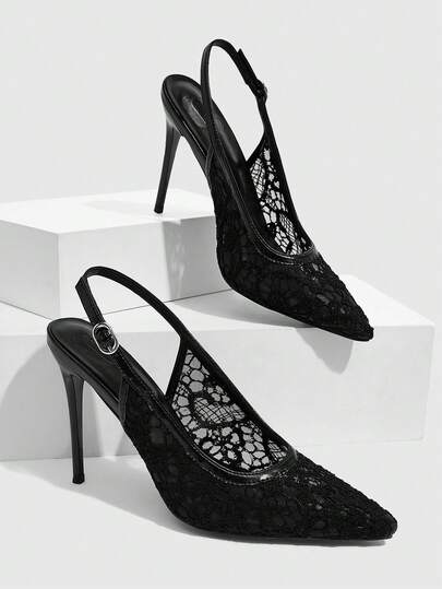 CUCCOO SZL Women Elegant Sexy Lace Black Pointed Stilettos Commuter Dating Party Holiday Party Wedding Vacation
