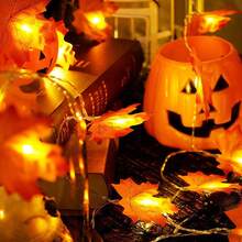2pcs 1.5M/10LED Home Decor Maple Leaf String Lights,Fall Leaves Garland With Lights Warm White Fairy Lights,Fall Autumn Harvest Thanksgiving Decoration Light String,Halloween Decor Led String Light,Indoor Closet Door Decor Maple Leaf Light String - Warm white light - View 11