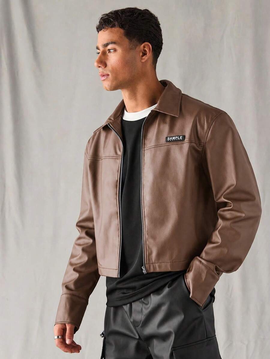 SWAVVY Men's Woven Fashion Casual Loose Long Sleeve Zip-Up Shirt - Brown - View 1