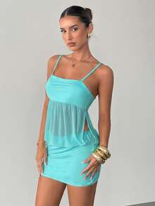 Siren Gaze Spring/Summer New Sheer Mesh Cami Dress For Women Turquoise,Teal Blue,Light Blue - Mint Blue - View 5