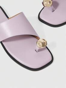 Sleekvia Ladies Comfortable Flat Wear-Resistant Versatile Metal Outdoor Flip-Flops Slippers Summer Shoes - Violet Purple - View 7