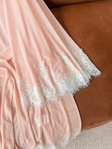 Moireta Mature Old Money Style Elegant Charming Lace Patchwork Romantic Sexy Women's Pajama Set - Baby Pink - View 11