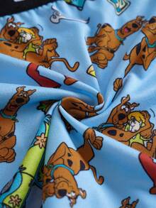 SCOOBY-DOO X SHEIN 女款內衣套裝聯名款 可拆式杯墊運動背心與低腰內褲 緹花卡通圖案滿版印花 - 藍色 - 查看 8
