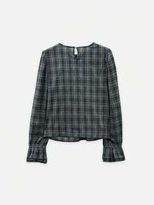 Nöista Green Plaid Blouse And Wrap Skirt Set. Fall, Office Wear, Dinner Plans And Elegant Style. - Green - View 12