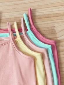 SHEIN 5件組女孩白色牛奶絲面料簡約蝴蝶結細肩帶背心，休閒舒適針織內搭層，可作為外穿上衣 - 彩色 - 查看 6