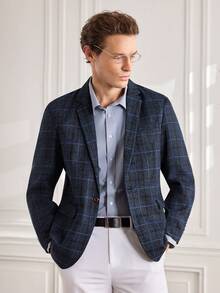 Officeau Men's Retro Plaid Business Casual Blazer, Classic For Commuting - Royal Blue - View 1