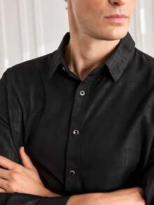 Men's Plaid Regular Fit Long Sleeve Button-Front Casual Dress Shirt - Black - View 8