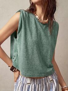 Bohemela Áo tank top không tay cổ tròn dành cho nữ đi nghỉ mát - Màu xanh lá cây đậm - Xem 9