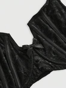 ROMWE Goth Sujetador sin aros y bralette de encaje floral de talla grande con estilo gótico - Negro - Ver 3