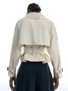 LYSMO Women's Solid Color Raglan Sleeve Double-Breasted Casual Trench Coat Jacket Office Wear For Women Going Out Outfits - White - View 2