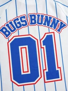 LOONEY TUNES X SHEIN Tween Boys Striped Crew Neck Casual Short Sleeve T-Shirt - White - View 4