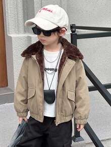 Dazy Kids Young Boy Fashion Versatile Button & Zipper Long Sleeve Padded Coat Winter - Khaki - View 4