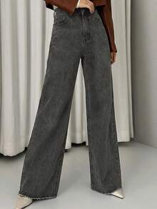 DAZY Women's Solid Color Wide Leg Long Jeans For Long Legs - Black - View 6